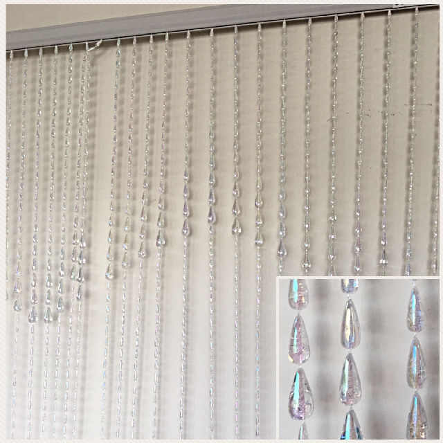 CURTAIN, Beaded 1970s - Iridescent Clear Raindrop 90cm x 180cm